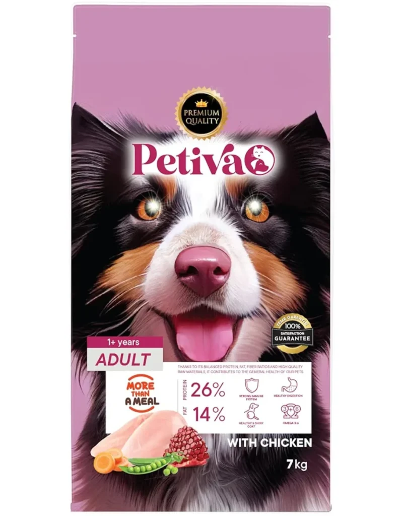 Petiva Premium tavuklu kuru köpek maması 7 kg paket ambalaj
