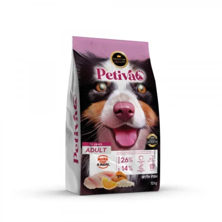 Petiva Premium 12 kg balıklı kuru köpek maması paket ambalajı