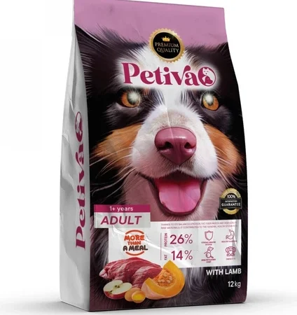 Petiva Premium kuzulu kuru köpek maması 12 kg paket ambalaj görseli