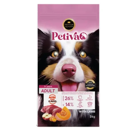 Petiva Premium kuzulu kuru köpek maması 3 kg paket ambalaj görseli