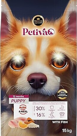 Petiva Premium balıklı kısırlaştırılmış kuru köpek maması 15 kg paket ambalaj görseli