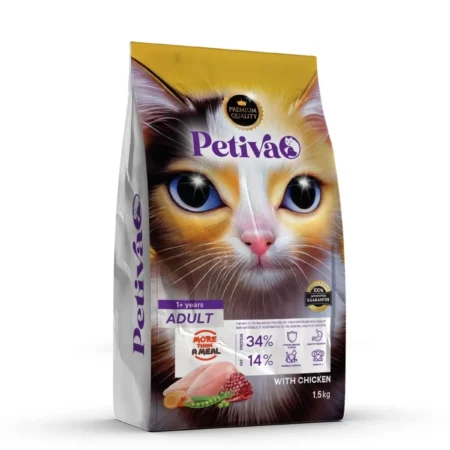 Petiva Premium yetişkin kediler için tavuklu kuru kedi maması 1,5 kg paket ambalaj görseli