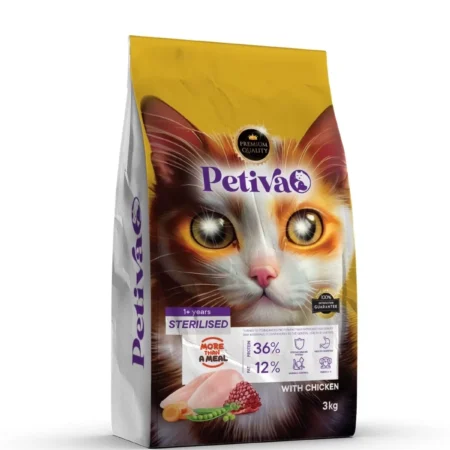 Petiva Premium yetişkin kediler için tavuklu kuru kedi maması 3 kg paket ambalaj görseli