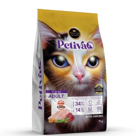 Petiva Premium yetişkin kediler için tavuklu kuru kedi maması 7 kg paket ambalaj görseli