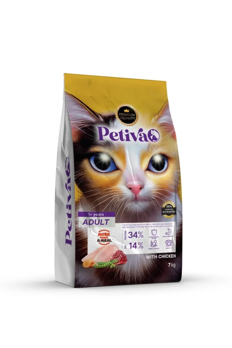 Petiva Premium yetişkin kediler için tavuklu kuru kedi maması 7 kg paket ambalaj görseli