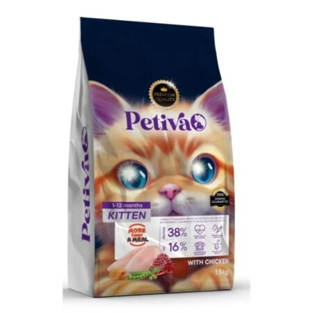 Petiva Premium yavru tavuklu kuru kedi maması 15 kg paket ambalaj görseli