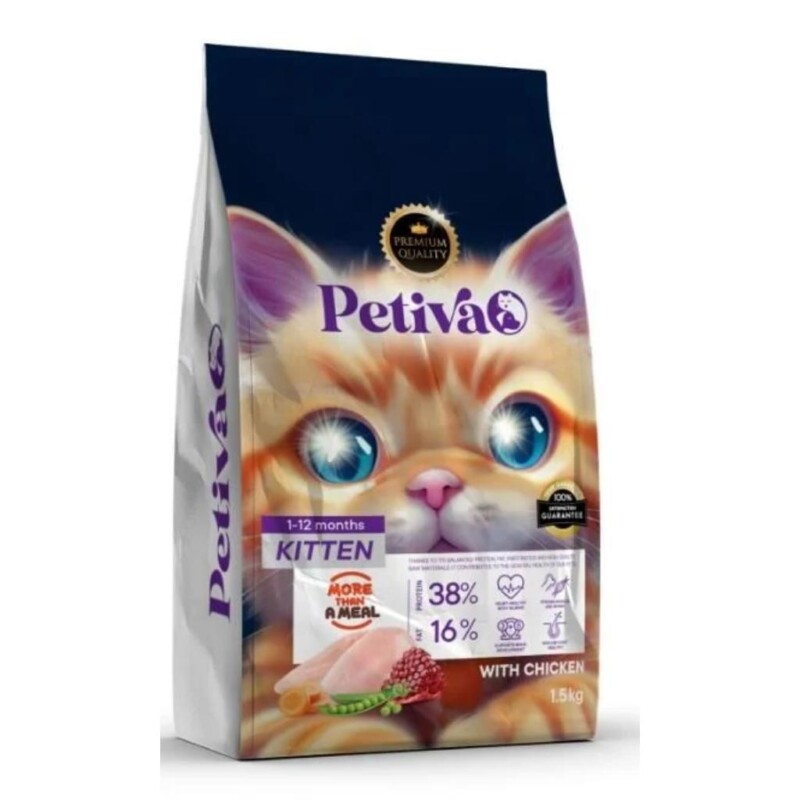 Petiva Premium yavru tavuklu kuru kedi maması 15 kg paket ambalaj görseli