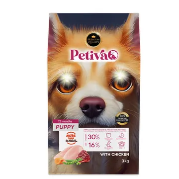 Petiva Premium yavru tavuklu kuru köpek maması 3 kg paket ambalaj görseli