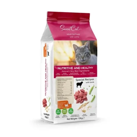 Sweet Cat kuzu etli kuru kedi maması 15 kg paket ambalaj görseli