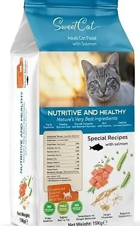 Sweet Cat somonlu kuru kedi maması 15 kg paket ambalaj görseli