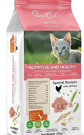 Sweet Cat tavuklu yavru kedi maması 15 kg paket ambalaj görseli
